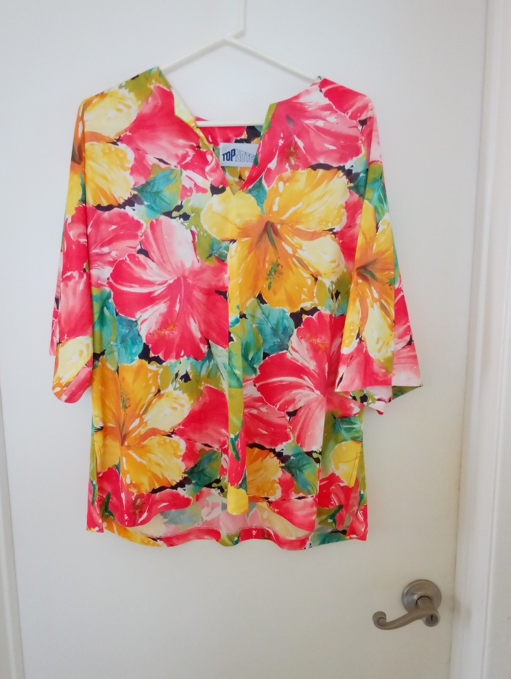 Topshop Vibrant Floral V-Neck Blouse in Pink, Yellow, Green